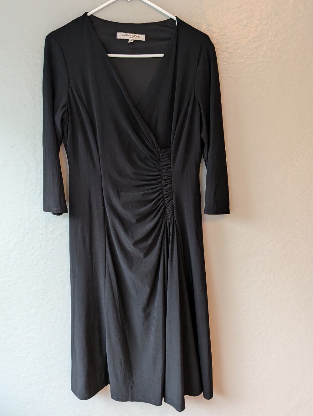 Evan Picone Black Ruched Wrap-Style 3/4 Sleeve Dress 10
